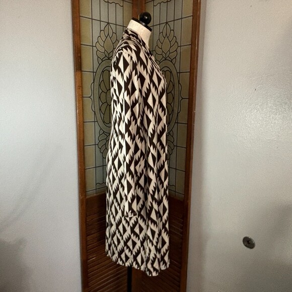 J. Jill Wearable Collection Faux Wrap Dress Tan And Brown Geometric Dress Size L - Picture 3 of 13